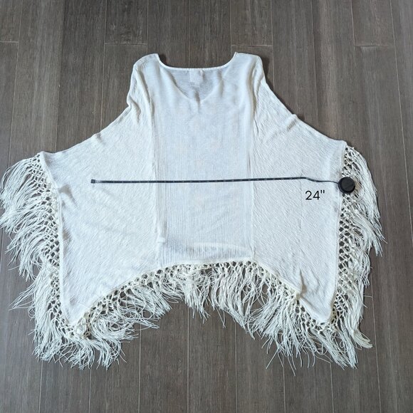 Knox Rose Boho Fringe Poncho Tunic Top – Ivory – Size S/M - Picture 10 of 12